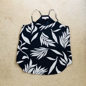 LOFT plant life leaf print navy white cami XS NWOT